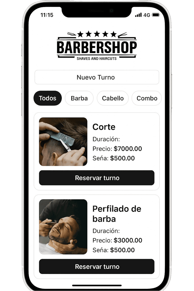 App mockup barbería